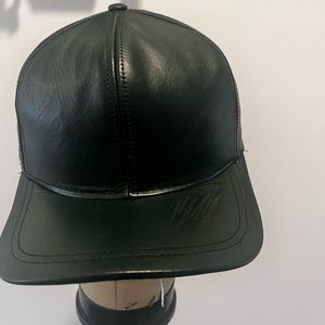 Vintage green leather strap, back hat